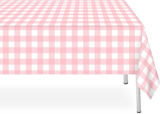 3 Pack Pink and White Checkered Tablecloth, Pink Plastic Table Cloths for Parties Disposable, 54x108 in Waterproof Rectangular Pink Gingham Camping Tablecloth for Birthday, Party, Baby Shower