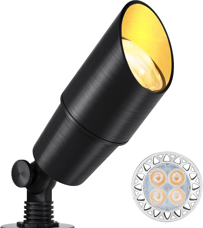 Wowlite 12V Low Voltage Landscape Lighting, Adjustable LED Outdoor Spotlights for House, IP65 Waterproof Matte Black Aluminum Garden Lighting for Trees, Yard, Patio (5W 2700K Warm White Bulb Included)