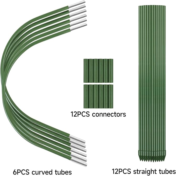 FOTMISHU 6Pcs Greenhouse Hoops, 23.6" x 25.6" Garden Hoops Rust-Free Grow Tunnel 4.9ft Long Steel with Plastic Coated Support Hoops Frame for Garden Fabric, Plant Support Garden Stakes