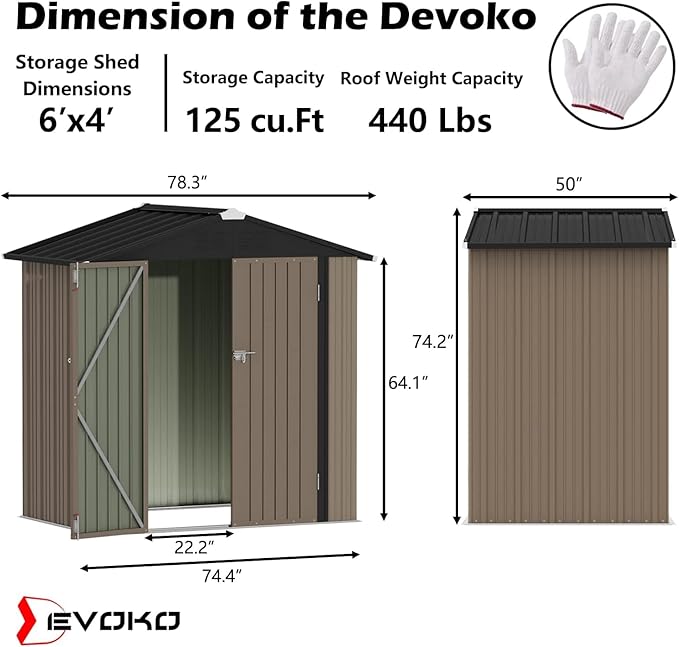 Devoko Outdoor Storage Shed 6 x 4 FT Lockable Metal Garden Shed Steel Anti-Corrosion Storage House with Double Lockable Door for Backyard Outdoor Patio (Brown)