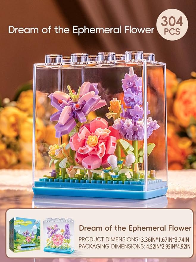 Epiphyllum DIY Flower Plant Building Blocks Toy - Creative Botanical Collection for Kids and Adults Home and Collection Art Home Office Decor with Dust Cover