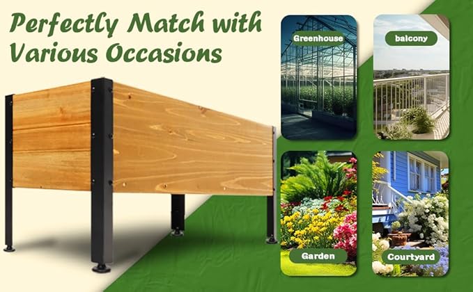 Wood Rectangular Garden Planter Box Raised Bed Outdoor,Planters for Outdoor Plants 37x13x15in Elevated Herbs Vegetables Flowers Great Patio Deck Balcony (37x13x15in Brown)