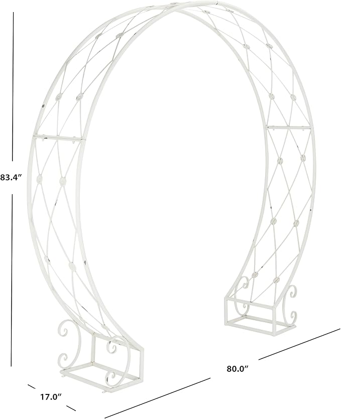 SAFAVIEH Outdoor Collection Mizell Antique White Lattice Wrought Iron Moon Gateway Arbor