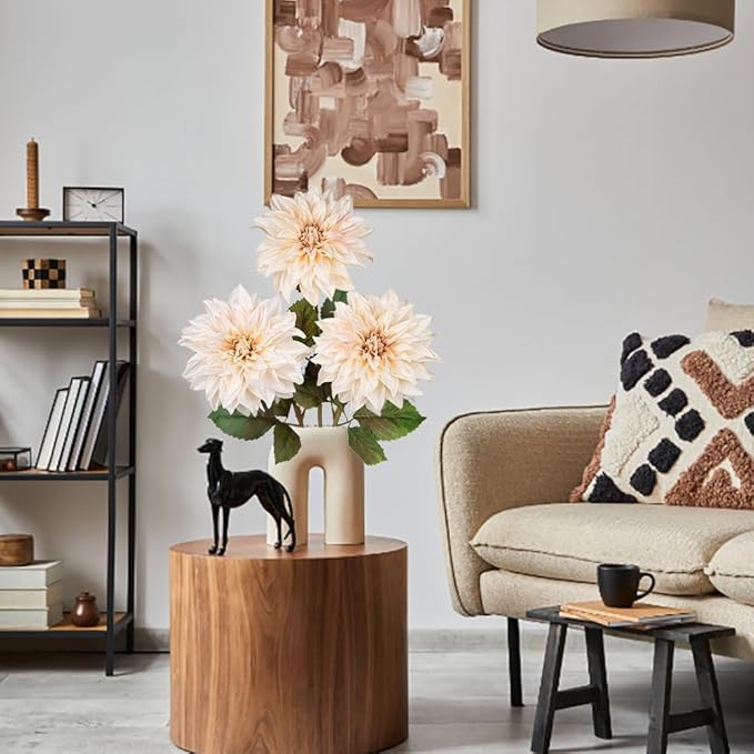 3Pcs White Artificial Dahlia Flowers Fall Fake Flower Silk Flowers with Long Stem 28" Floral Arrangements Bouquets Autumn Faux Dahlias Flowers for DIY Wedding Party Centerpieces Home Decor