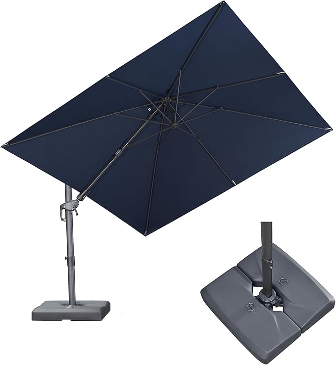 PURPLE LEAF 10' X 10' Swivel Outdoor Patio Aluminum Umbrella with Base Left-right Tilting Cantilever Offset Umbrella with UV Resistant Heavy Duty Fabric for Deck Pool Patio Backyard, Graphite Grey