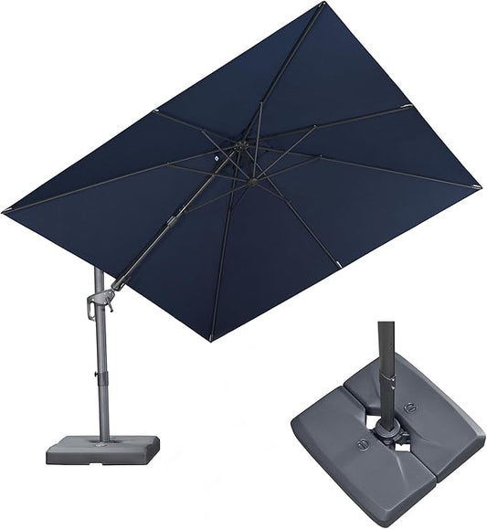 PURPLE LEAF 10' X 10' Swivel Outdoor Patio Aluminum Umbrella with Base Left-right Tilting Cantilever Offset Umbrella with UV Resistant Heavy Duty Fabric for Deck Pool Patio Backyard, Graphite Grey