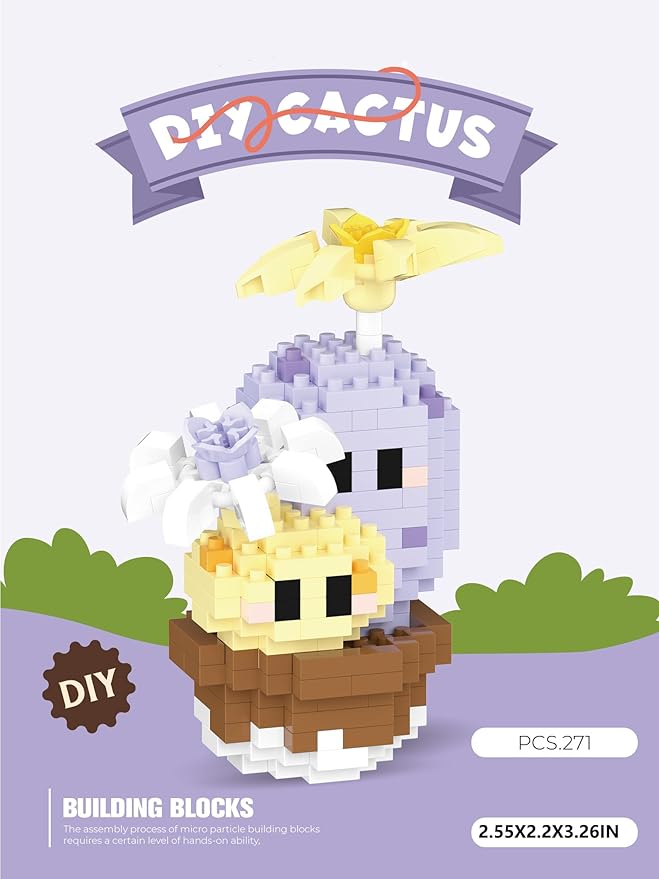 Twin Mini Cute Cactus Succulent Plants Bonsai Building Toy Potted Plant Blocks Particle Flower Botanical