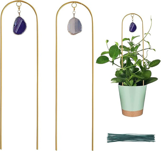2 Pcs 16 Inch Arch Trellis with Agate and Moon Phase Trellis for Climbing Plants Gold Trellis for Potted Plants Indoor Trellis for Climbing Plants Support Small House Plant Trellis for Hoya,Flower