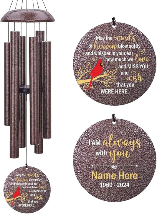 Personalized Memorial Wind Chimes Outdoor, Cardinal Commemorative Gifts for Loss of Loved One, 36Inch Customized Sympathy Wind Chimes Deep Tone, Condolences Gifts for Funeral