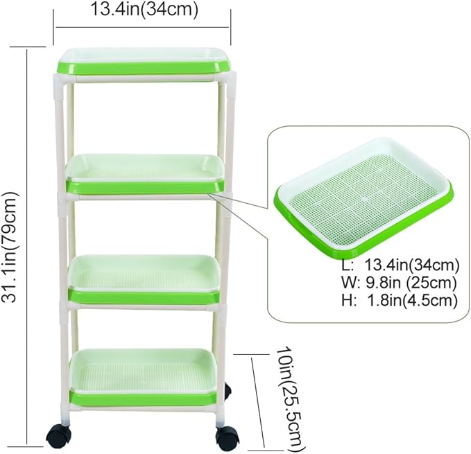 4 Layers Sprout Trays with Extra Strength Plastic Shelf Soil-Free Healthy Wheatgrass Seeds Grower & Storage Trays for Garden Home Office