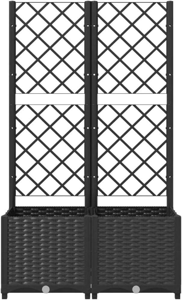 Garden Planter with Trellis, Trellis with Planter Box, Outdoor Raised Garden Bed for Climbing Plants, Raised Garden Bed Garden Planter Box, Black 31.5"x15.7"x53.5" PP