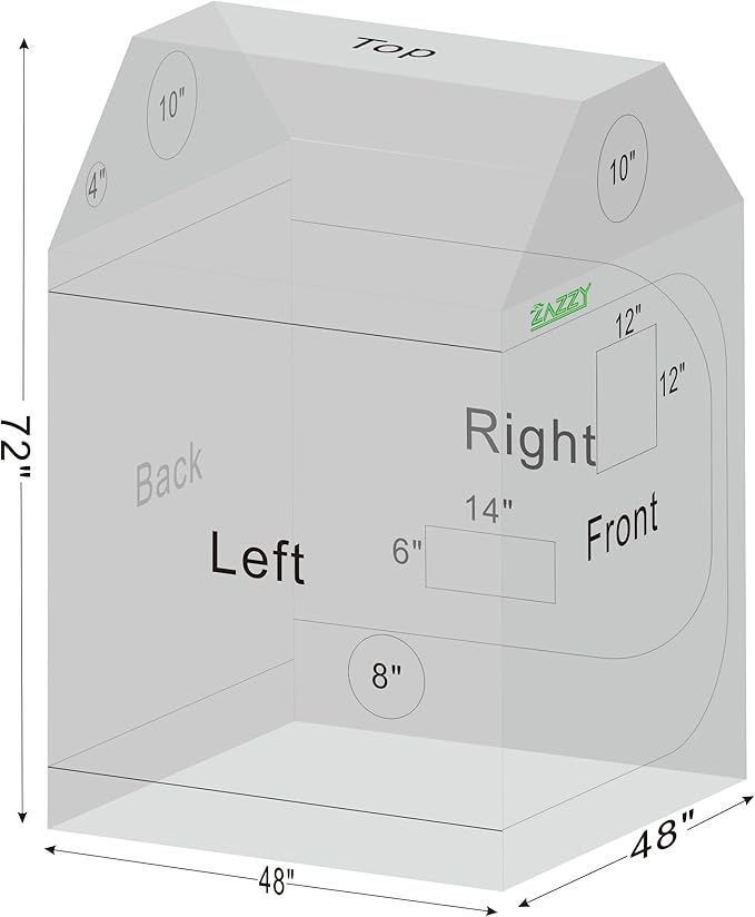 zazzy Grow Tent 48"x48"x72" Roof Cube Plant Grow Tents with Observation Window and Removable Floor Tray for Indoor Plant Growing Seedling 4x4
