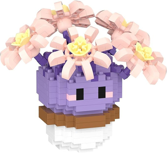 Purple Peony Star Mini Cute Cactus Succulent Plants Bonsai Building Toy Potted Plant Blocks Particle Flower Botanical