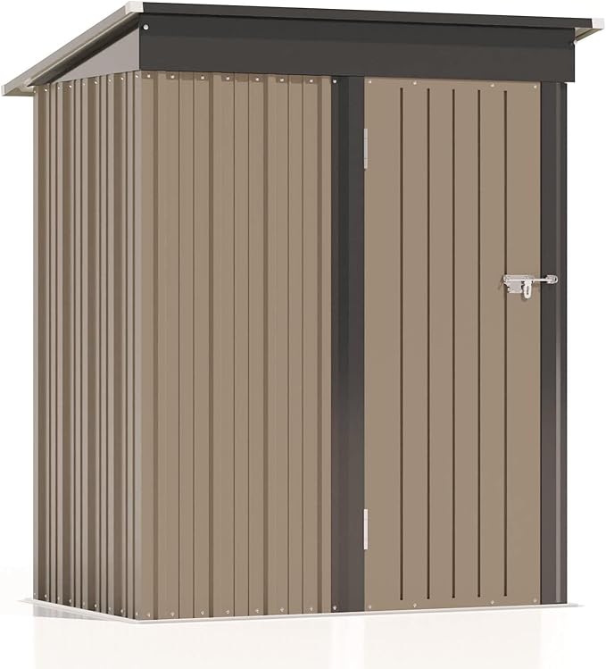 Patiolife 5x3 FT Outdoor Storage Shed, Small Tool Metal Shed with Lockable Door & Sloping Roof, Garden Shed for Backyard Patio Lawn, Brown