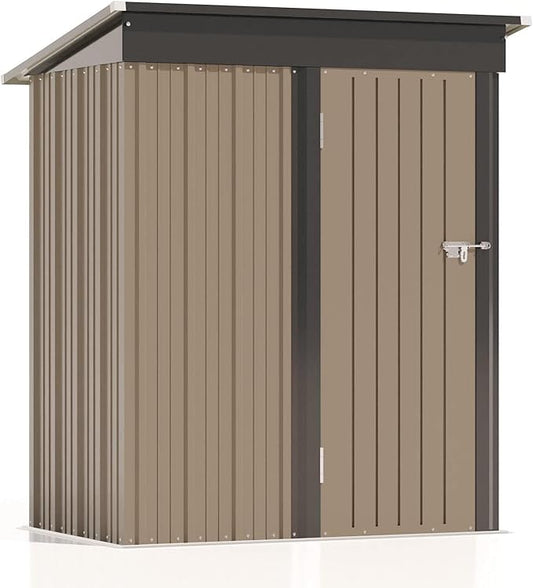 Patiolife 5x3 FT Outdoor Storage Shed, Small Tool Metal Shed with Lockable Door & Sloping Roof, Garden Shed for Backyard Patio Lawn, Brown
