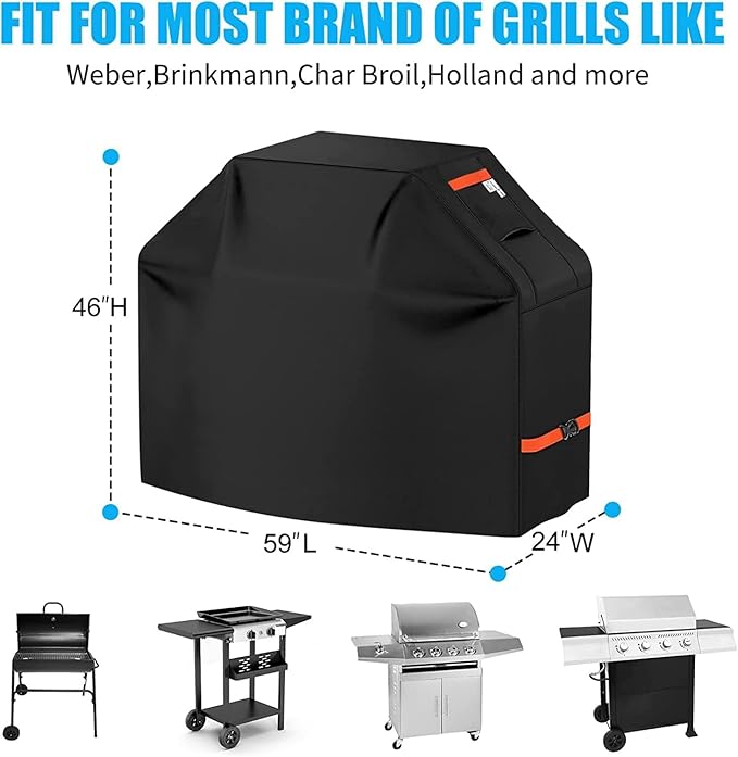 59" Grill Cover BBQ Gas Grill Cover for Outdoor Grills, All Weather Protection Griddle Covers for Weber, Genesis, Charbroil, Black