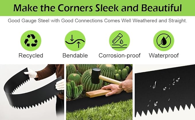 Landscape Edging Kit, 6PCS 40" L x 10" H (20ft Total) Galvanized Steel Landscape Lawn Edging Powder for Lawn Yard, Coated Bendable Metal Strips, No-Dig Hammer-in Edging Border w/7Clips