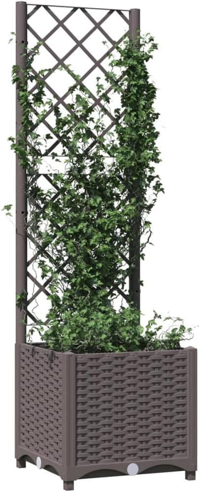 Garden Planter with Trellis, Trellis with Planter Box, Outdoor Raised Garden Bed for Climbing Plants, Raised Garden Bed Garden Planter Box, Brown 15.7"x15.7"x53.5" PP