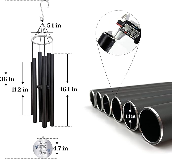 Personalized 36" Bereavement Wind Chimes for Outside, Memorial Gift in Remembrance of a Loved One, Sympathy Gift for Loss of Mother Father Husband, Garden Patio Decor