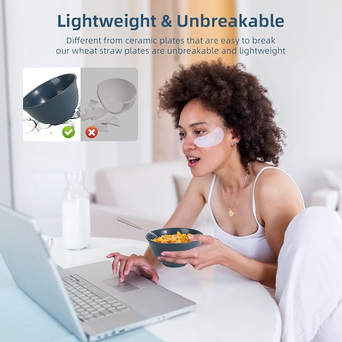 Wheat Straw Dinnerware Sets - SGAOFIEE 36 Piece Unbreakable Dinnerware Sets, Reusable Wheat Straw Plates and Bowls Sets, Travel Camping Cutlery Set, Dishwasher Microwave Safe Dinnerware Colourful