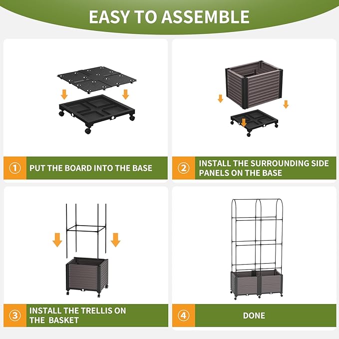 Raised Garden Bed Planter Box with Trellis, 72.8'' Tomato Planters for Climbing Plants Vegetable Vine Flowers Outdoor Patio Tomato Cage, Self Watering Planter with Wheels