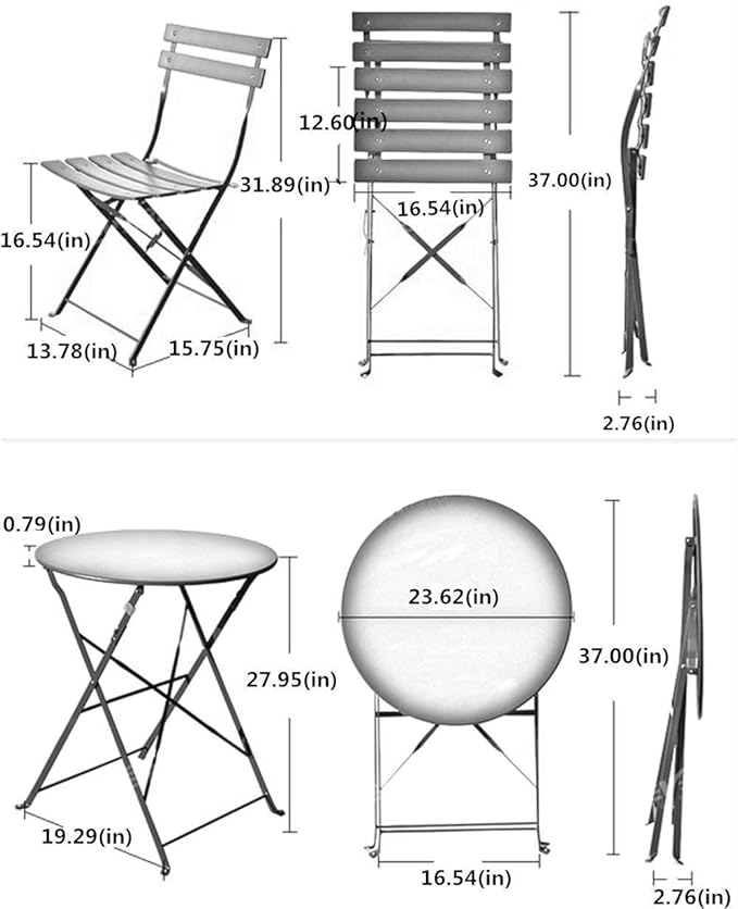 Grand patio 3-Piece Folding Bistro Set, 2 Chairs and 1 Table, Weather-Resistant Outdoor/Indoor Conversation Set for Patio, Yard, Garden-White