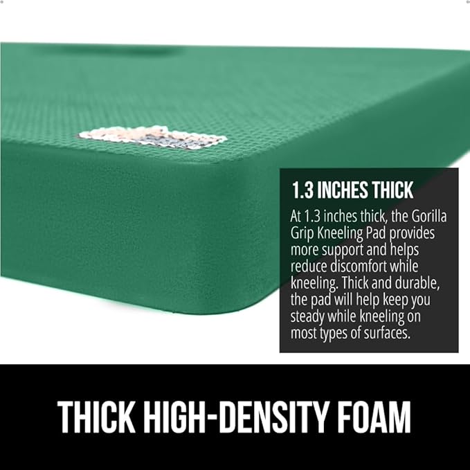 GORILLA GRIP Extra Thick Patent Pending Garden Kneeling Pad, 17.5 x 11 Inch Supportive Soft Foam Knee Cushioning for Gardening, Water Resistant, Bathing Baby, Working Supplies Lightweight 2 Pack Grass