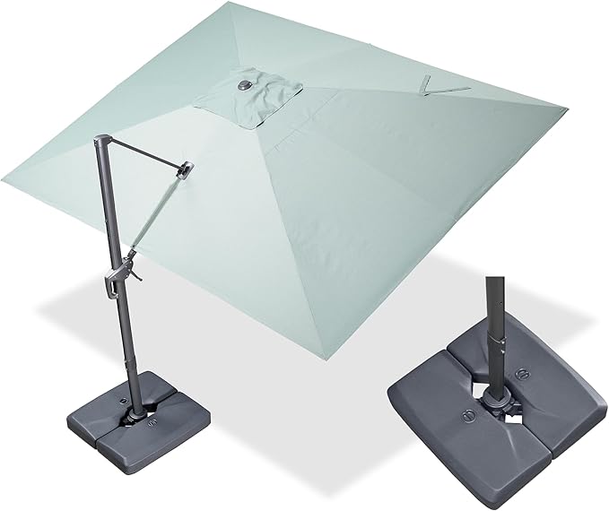 PURPLE LEAF 10' X 13' Rectangle Cantilever Umbrella with Base Outdoor Large Aluminum Patio Umbrella with 3-Year Fade Resistance Recycled Fabric and 360-degree Rotation for Deck Pool Garden, Mint Green