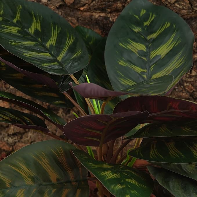 Reptile Terrarium Decor Plants, Bearded Dragon Tank Accessories fit Crested Gecko Leopard Lizard Chameleon Ball Python Snake Frog - Purple Fake Prayer Peacock Plants