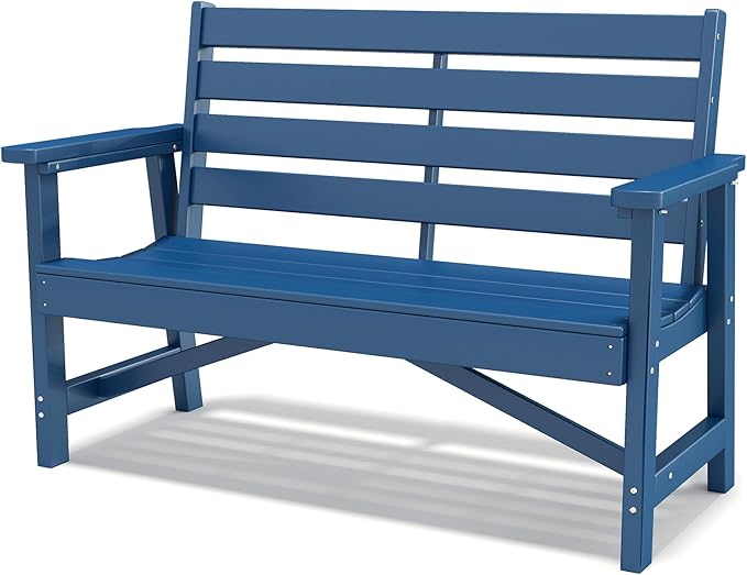 GREENVINES Outdoor Bench | 51.5’’ | HDPE | Garden Benches | Weatherproof | for Outdoors Patio Park Porch Outside Backyard | 2-Person | Blue