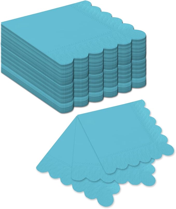 qiqee Sea Blue Cocktail Dinner Napkins 5x5inch Disposable Beverage,Wedding, Birthday Party Dessert Wave Paper Napkins(120 Count)