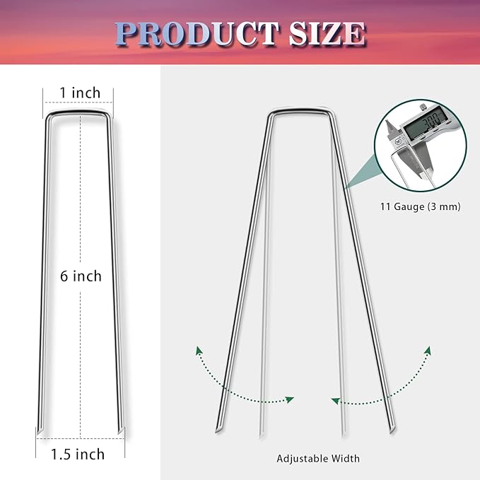 Gtongoko 200 Pack Galvanized Landscape Staples Garden Stakes Plant Cover Stakes 6 Inch 11 Gauge SOD Staples Fence Stakes for Landscaping Securing Weed Barrier Fabric, Decoration