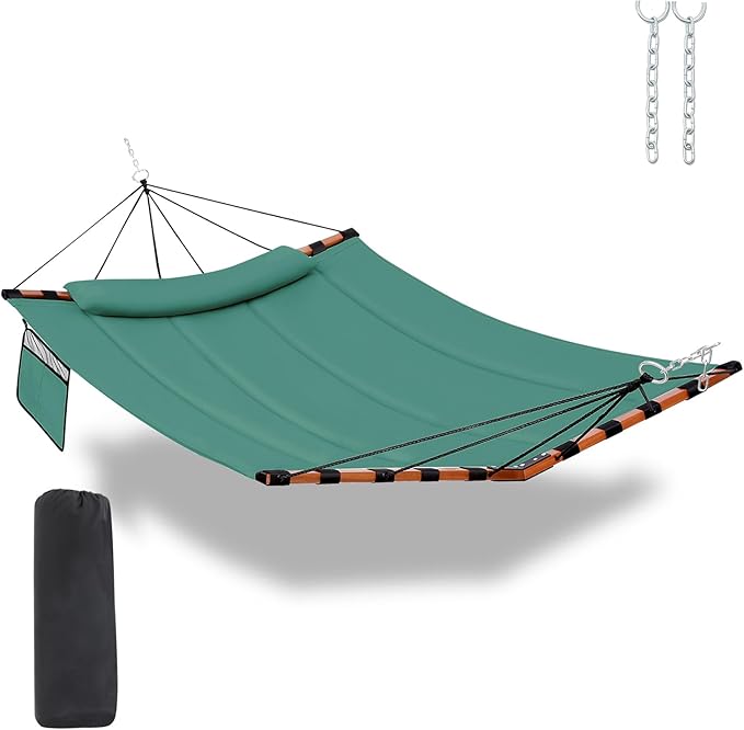 TegerDeger 12FT 2 Person Hammock Large Hammock 450LB Capacity with V Shaped Hardwood Spreader Bar & Nylon Rope for Outside, Patio, Garden, Backyard, Beach, Poolside - Lake Blue