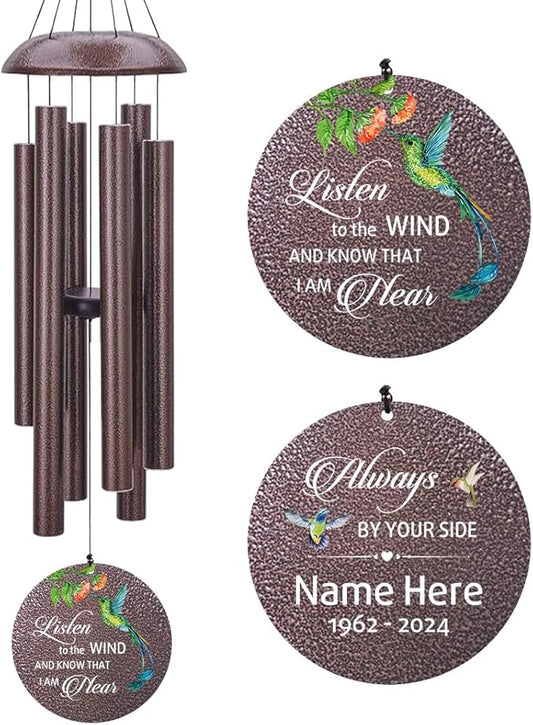 Sympathy Wind Chimes, Personalized Wind Chime for Loss of Loved Mom/Dad/Lover, Colorful Hummingbird Memorial Wind Chimes, Commemorative Sympathy Gifts