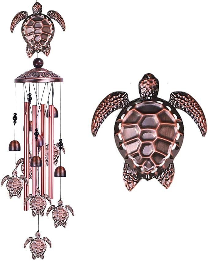 Sea Turtle Wind Chimes Outdoor Indoor Decor - With 4 Tubes 6 Bells 7 Turtles 37In Waterproof Suspension Mobile Tortoise Wind Chimes for Home, Xmas Mom Gifts, Balcony, Festival, Tree, Garden Decoration