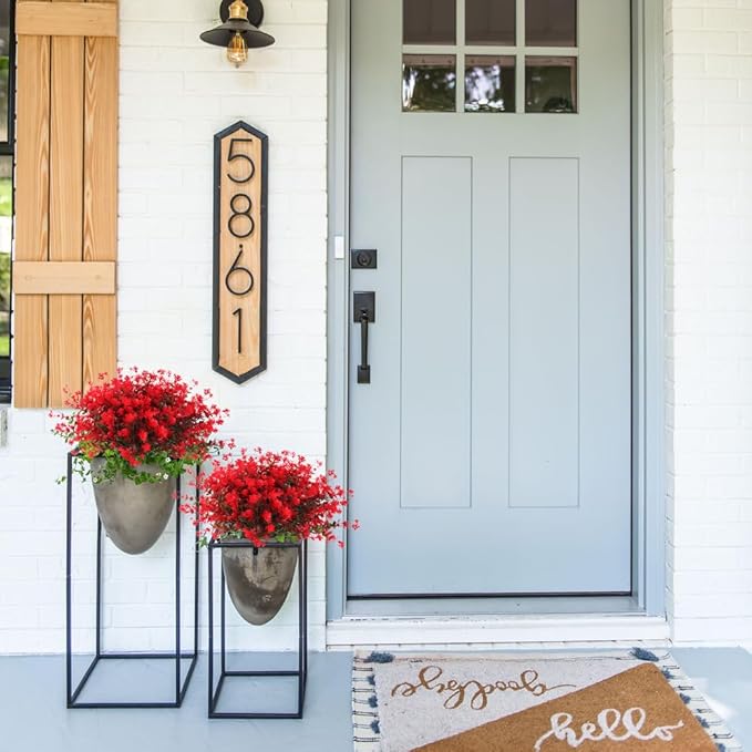 Fake Greenery Boxwood Plant Outdoor Artificial Flowers UV Resistant Fake Boxwood Plastic Plants Greenery Shrubs for Summer Indoor Outdoor Garden Patio Window Box Kitchen Home Decor(Red)