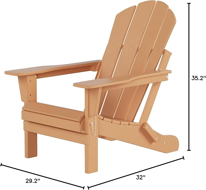 WO Home Furniture Adirondack Chairs Table Set of 3 PCS Outdoor Folding Chairs Coffee Table Weather/UV Resistant for Lawn, Garden, Bon Fire, Balcony (Teak)