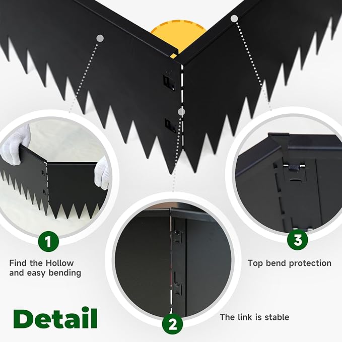 Metal Lanscape Edging 20“ L * 12” H Strips Black Steel Edging for Lanscape 12pcs for Enhanced Garden, Yard, Park, DIY Outdoor Patio (Black, 12 inch)