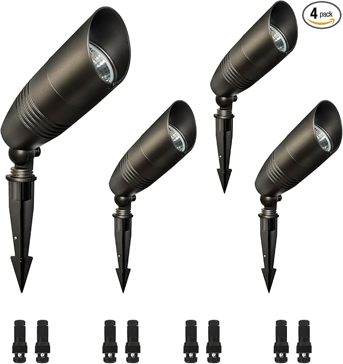 4-Pack Landscape Spot Lights Outdoor, 2700K-5000K Adjustable, 7W 580LM, IP65 Waterproof, CRI 90+, 12V Low Voltage Landscape Lighting for Garden, Yard, Bronze, ETL Listed