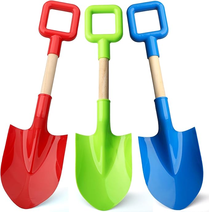 16" Beach Sand Shovels Toys for Kids, Gardening Tool Kits, Sturdy Long Wooden Spade for Sand Snow Digging, ABS Plastic Scoops Equipment Gift for Summer Winter Camping Backyard Planting (3PCS)