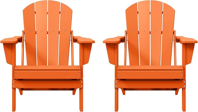 Westin Outdoors Laguna WO Home Furniture Adirondack Chair 2 PCS Set Outdoor Folding Patio Chair for Bon Fire Pit Garden Lawn Backyard Lounging Relaxing (Orange)