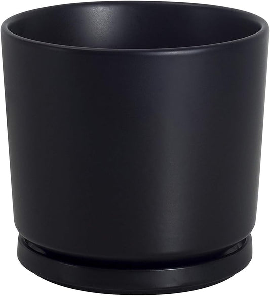 Ekirlin 7 inch Plant Pots,Ceramic Flower Planters Indoor,Modern Succulents Containers with Drain Hole Saucer,Decorate Home,Office & Outdoor (Black)