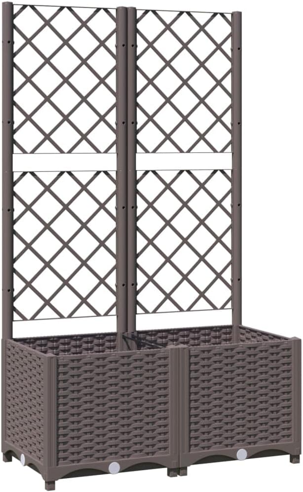 Garden Planter Box with Trellis, Outdoor Raised Garden Bed for Climbing Plants, Brown 31.5"x15.7"x53.5" PP