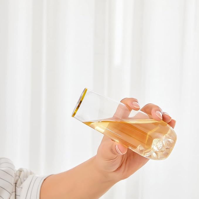 N9R 36PCS Plastic Champagne Flutes, 9 Oz Stemless Disposable Gold Rim Toasting Glasses, Crystal Clear Cocktail Cups Drinkware Shatterproof Ideal for Party Wedding Birthday