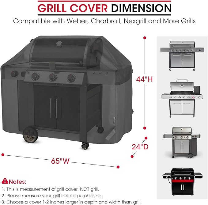 Unicook Heavy Duty Waterproof Barbecue Gas Grill Cover, 65-inch BBQ Cover, Special Fade and UV Resistant Material, Durable and Convenient, Fits Grills of Weber Char-Broil Nexgrill Brinkmann and More