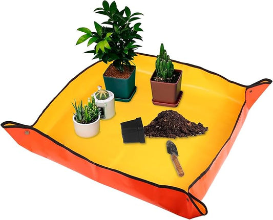 Repotting Mat for Transplanting & Potting Soil Mess Control, 26.8" x 26.8" Waterproof Plant Potting Mat, Succulent Orchid Potting Tray for Plant Pots, Gardening Gifts Bonsai Tools(Orange)