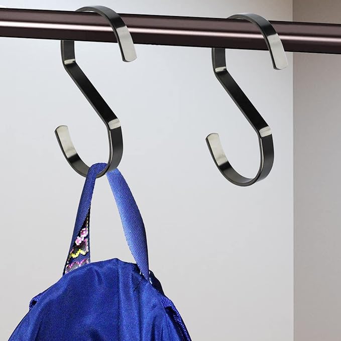 16-Pack 4 Inch Flat S Shape Hooks Heavy-Duty Chrome Finish Hanging S Hooks for Kitchenware, Pots, Utensils, Plants, Towels, Gardening Tools, Clothes (Gun Black)