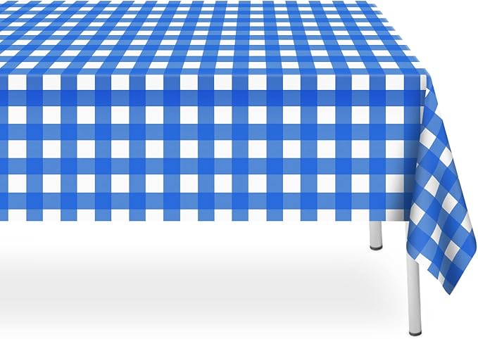 2 Pack Navy Blue and White Checkered Tablecloth, Dark Blue Plastic Table Cloths for Parties Disposable, 54 x 108 inch Waterproof Blue Gingham Camping Tablecloth for Birthday, Party, Picnic