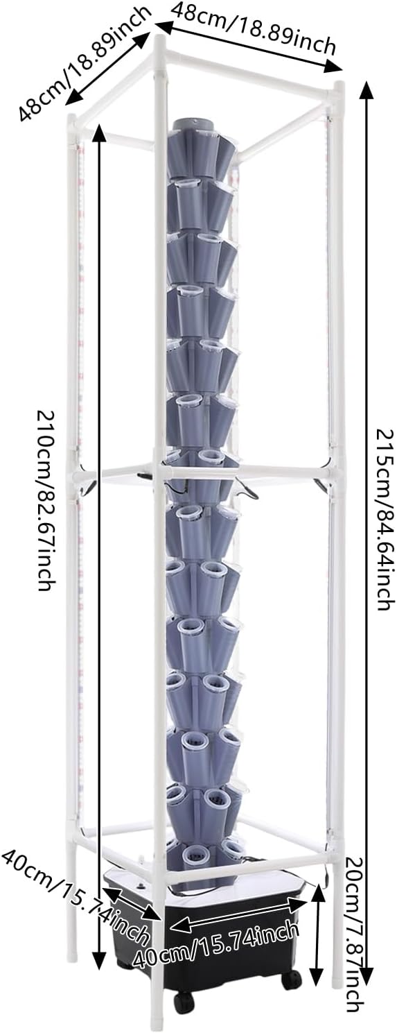 70 Holes Indoor Hydroponic Grow Tower with 8 LED Lights, 14 Layer Vertical Hydroponic Gardening Tower with Wheels, Timer, Garden Growing System Kit or Home, Office, Balcony, Kitchen, 84.64'' H