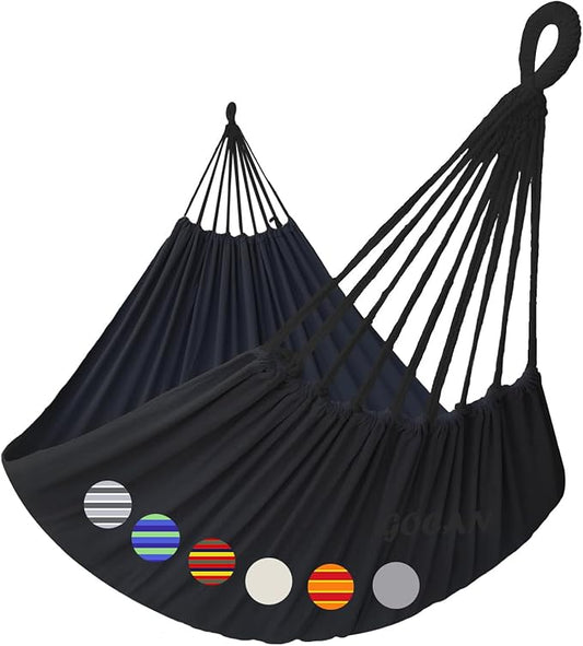 Double Hammock 2 Person Extra Large 330X150cm Load Capacity 600Pound Canvas Cotton Hammock for Patio Porch Garden Backyard Lounging Outdoor and Indoor XXL(Black)